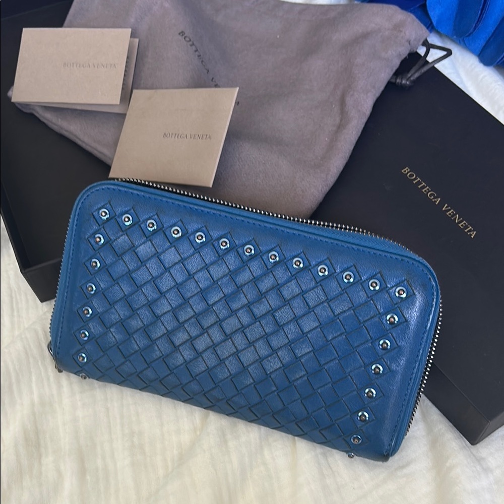 Bottega Veneta Blue Woven Leather Wallet